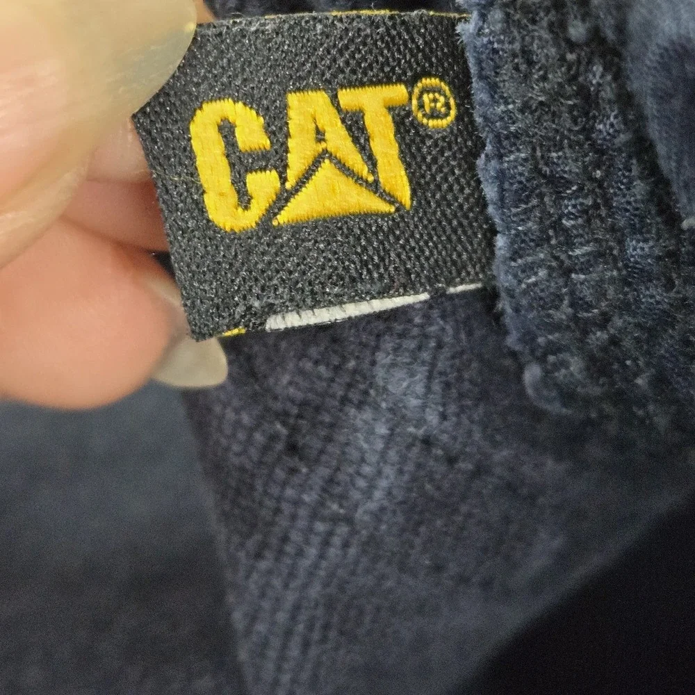 CAT Men Pants 34X30 Navy Blue Khakis Twill Workwear Button Zipper Logo 28
